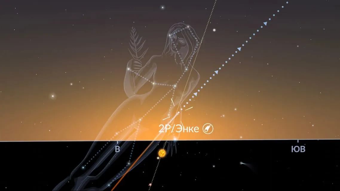 Точка наблюдения за кометой Энке 22 октября. Иллюстрация: starwalk.space