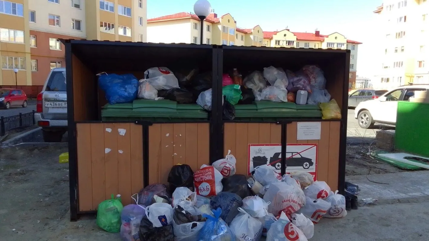 Нерадивые салехардцы мусор складывают не в баки, а поверх них. Фото: личная страница Алексея Титовского, «ВКонтакте»
