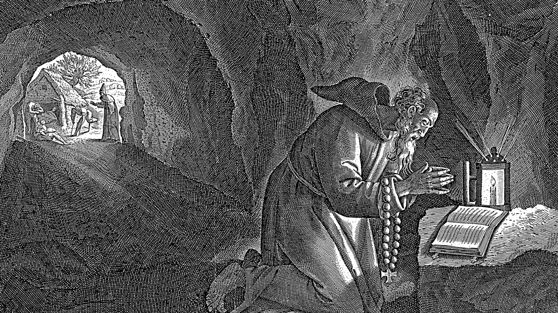Святой Макарий Египетский молится в пещере. Источник: Morphart Creation / Shutterstock / Fotodom