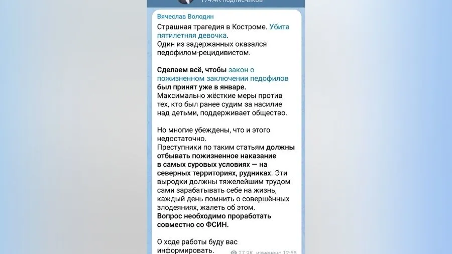 Скрин: telegram-канал Вячеслава Володина