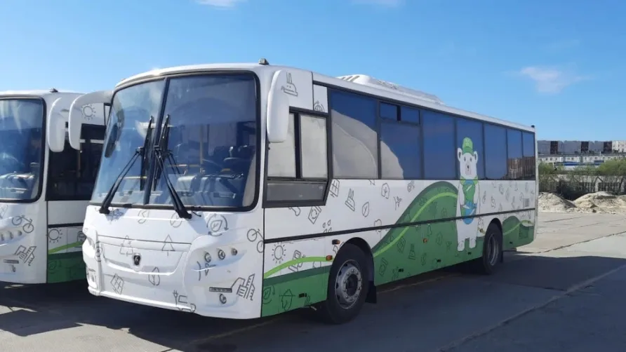Автобусы украшены ямальской экологической тематикой. Фото: департамент транспорта и дорожного хозяйства ЯНАО