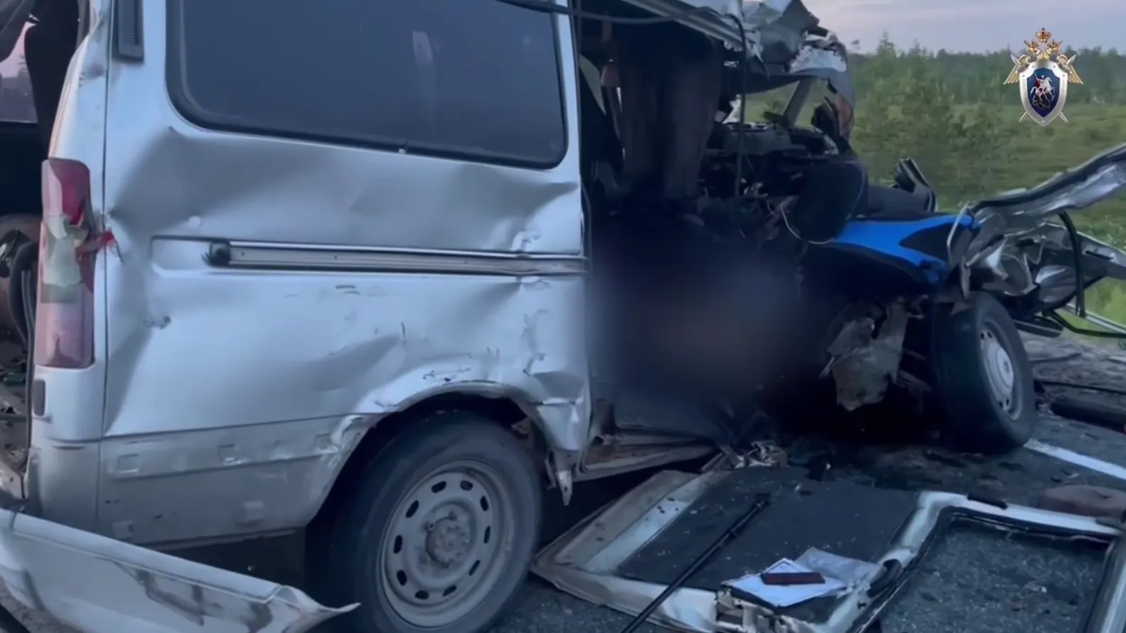 Водитель «Соболя» врезался в легковушку — погибли пятеро ямальцев. Фото: скриншот оперативного видео СУ СКР по ЯНАО