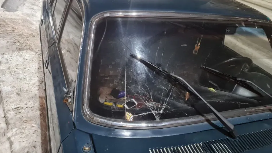 От удара на лобовом стекле автомобиля пошли трещины. Фото: предоставлено ОГИБДД ОМВД России по Надымскому району