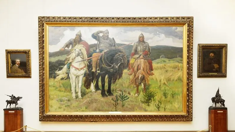 Картина Виктора Васнецова «Богатыри» в Третьяковской галерее. Фото: Popova Valeriya/Shutterstock/Fotodom