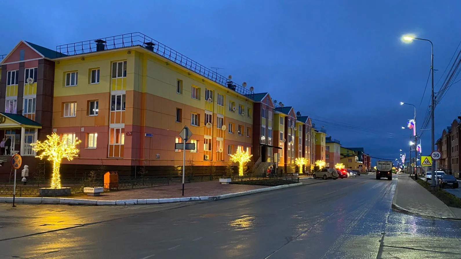 В Тазовском «высадили»  светодиодные деревья. Фото: Анастасии Ульяновой