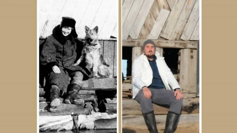Любовь Сергеевна Лапшина на острове Вилькицкого в 1961-м и ее внук Никита там же в 2018-м. Фото из архива Никиты Кириллова