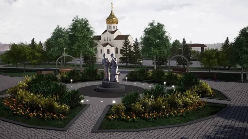На площадке возле Храма Рождества Пресвятой Богородицы появится памятник Петру и Февронии. Иллюстрация: личная страница Марины Тресковой, «ВКонтакте»