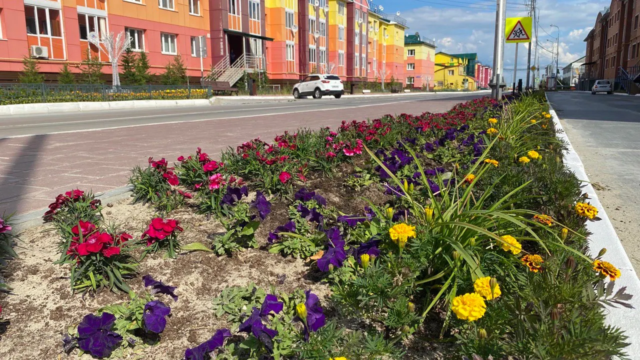 Клумбы в Тазовском. Фото Анастасии Ульяновой