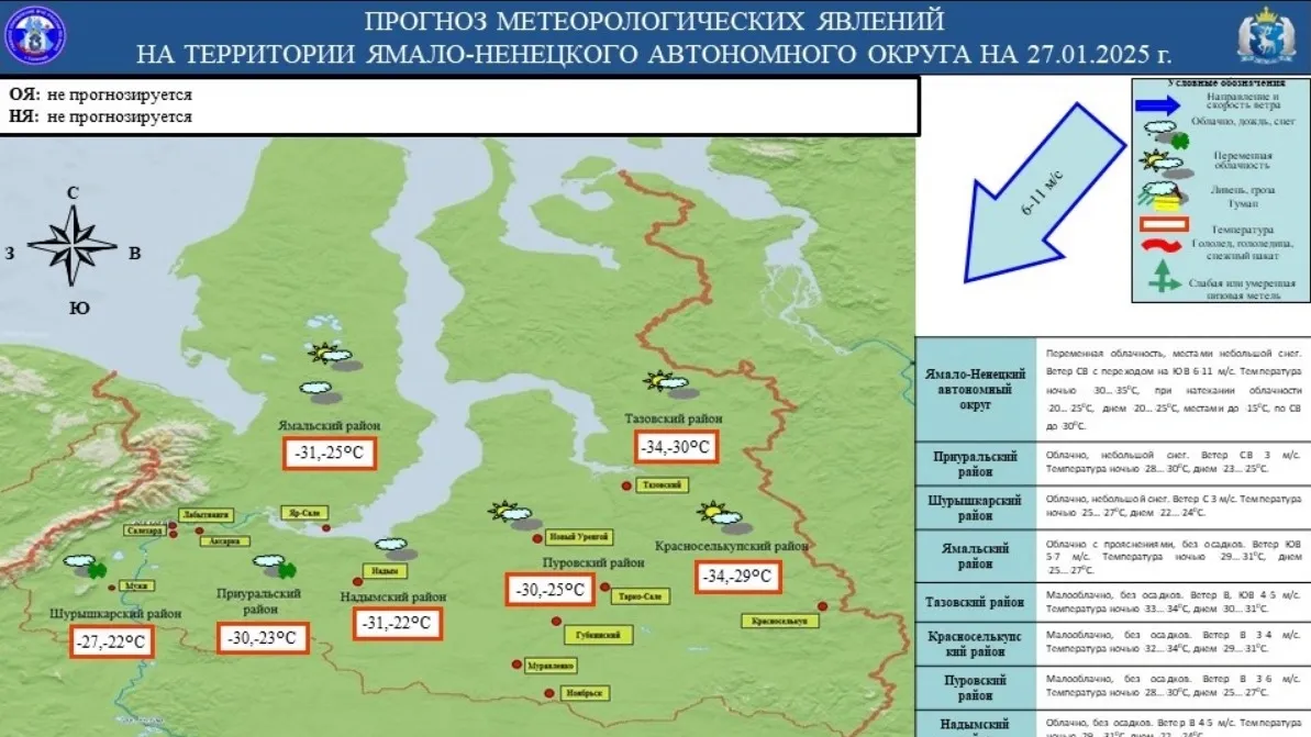 Прогноз метеорологических явлений на территории ЯНАО. Фото: 89.mchs.gov.ru