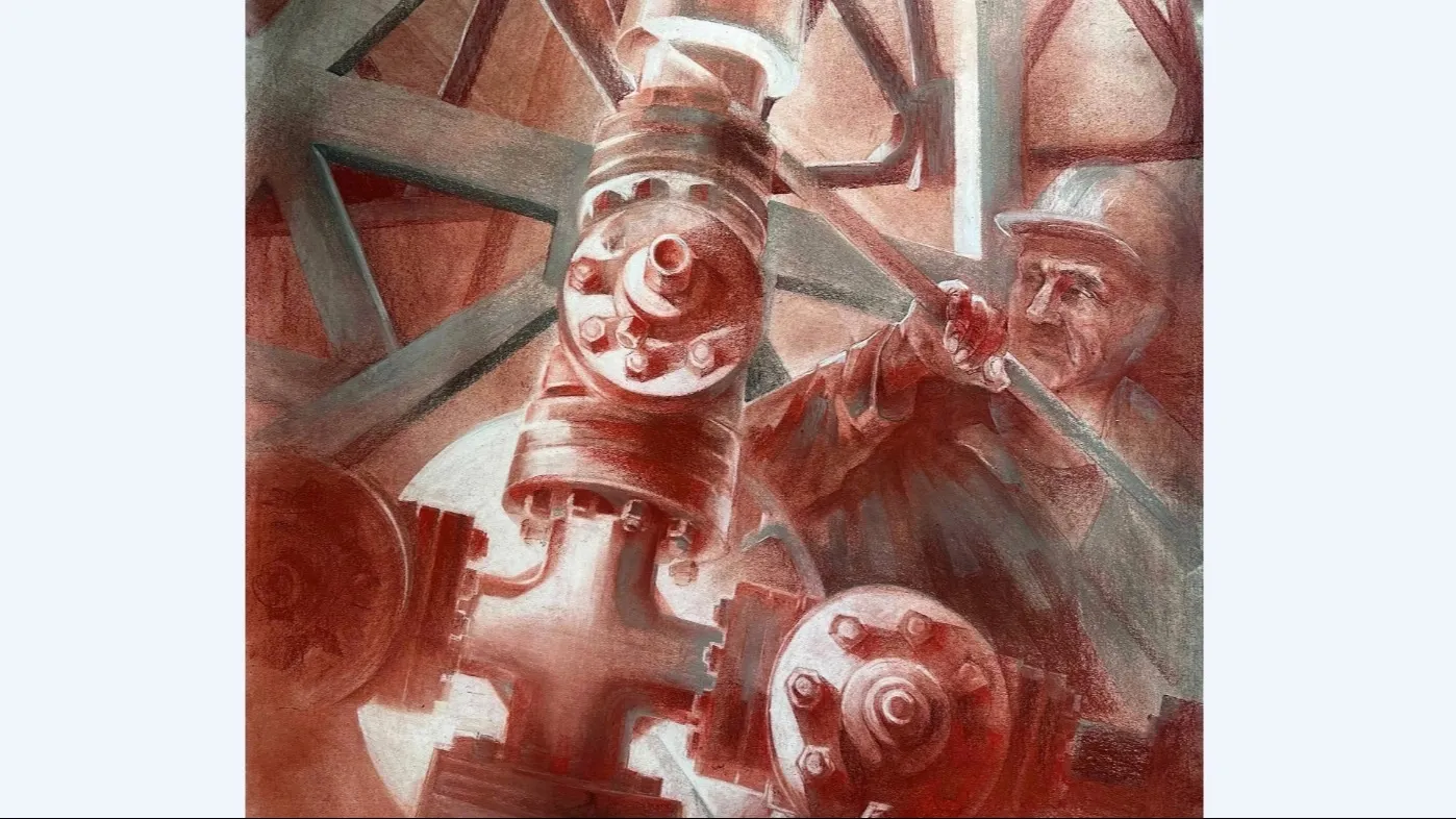 Картина «Красный север», Гузель Сибагатуллина. Фото: телеграм-канал администрации Нового Уренгоя / t.me/nur_adm