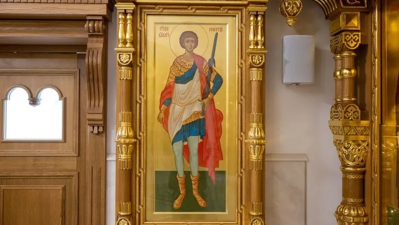Икона «Святой Георгий Победоносец» в храме Преображения Господня. Фото: Фёдор Воронов / «Ямал-Медиа»