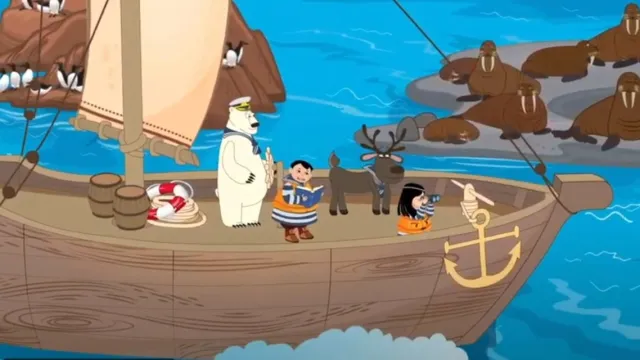 Герои мультсериала отправились на морскую прогулку. Кадр из видео со страницы arctic-children.com