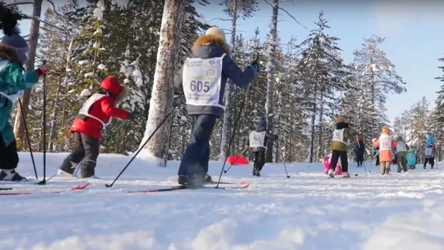 Юные лыжники преодолевали трассу в 800 метров. Кадр из видео: t.me/noyabrskadmin