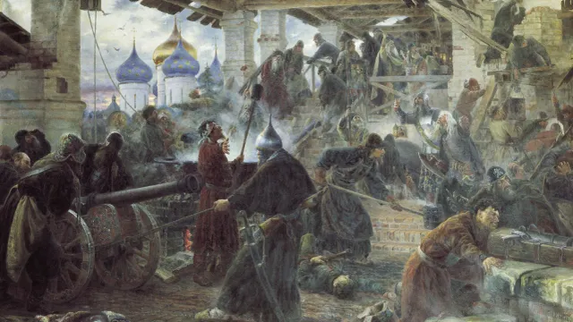 С. Д. Милорадович. «Оборона Троице-Сергиевой лавры» (в 1608—1610 года), 1894 год. Русский музей. Скан оригинального произведения, Общественное достояние, https://commons.wikimedia.org/w/index.php?curid=7969163
