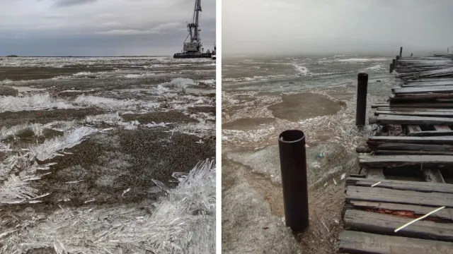 Ледовые массы пропитались водой и стали хрупкими, их скоро унесет в Обскую губу. Фото: предоставлено Аллой Покрамович
