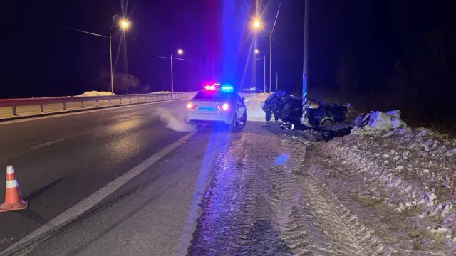 Место ДТП, где 28 февраля погиб 46-летний водитель. Фото: пресс-служба Госавтоинспекции Тюменской области