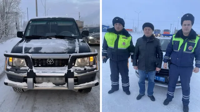 Новоуренгойские автоинспекторы отогнали заглохшую машину на починку, а водителя отогрели чаем. Фото: vk.com/omvdnur